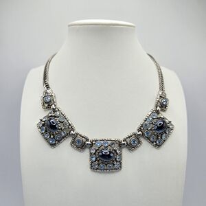 Selro Selini Choker Necklace Rhinestone Silvertone Statement Brutalist Modernist